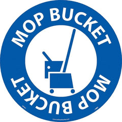 NMC - Mop Bucket, Anti-Skid Pressure-Sensitive Vinyl Floor Sign - Round, White on Blue, Adhesive Backed, For Restroom, Janitorial & Housekeeping - Exact Tooling