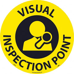 NMC - Visual Inspection Point, Anti-Skid Pressure-Sensitive Vinyl Floor Sign - Round, Black on Yellow, Adhesive Backed, For Restroom, Janitorial & Housekeeping - Exact Tooling