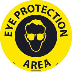 NMC - Eye Protection Area, Anti-Skid Pressure-Sensitive Vinyl Floor Sign - Round, Black on Yellow, Adhesive Backed, For Restroom, Janitorial & Housekeeping - Exact Tooling
