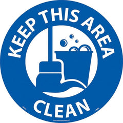 NMC - Keep This Area Clean, Anti-Skid Pressure-Sensitive Vinyl Floor Sign - Round, White on Blue, Adhesive Backed, For Restroom, Janitorial & Housekeeping - Exact Tooling
