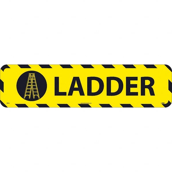 NMC - Ladder, Anti-Skid Pressure-Sensitive Vinyl Floor Sign - Rectangle, Black on Yellow, Adhesive Backed, For Restroom, Janitorial & Housekeeping - Exact Tooling
