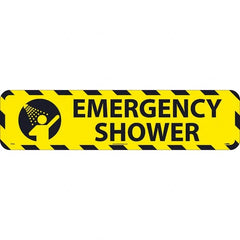 NMC - Emergency Shower, Anti-Skid Pressure-Sensitive Vinyl Floor Sign - Rectangle, Black on Yellow, Adhesive Backed, For Restroom, Janitorial & Housekeeping - Exact Tooling