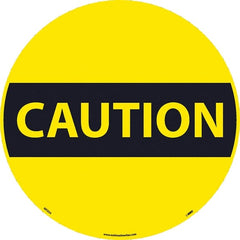 NMC - Caution, Anti-Skid Pressure-Sensitive Vinyl Floor Sign - Round, Black on Yellow, Adhesive Backed, For Restroom, Janitorial & Housekeeping - Exact Tooling