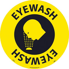 NMC - Eyewash, Anti-Skid Pressure-Sensitive Vinyl Floor Sign - Round, Black on Yellow, Adhesive Backed, For Restroom, Janitorial & Housekeeping - Exact Tooling