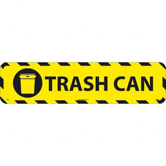 NMC - Trash Can, Anti-Skid Pressure-Sensitive Vinyl Floor Sign - Rectangle, Black on Yellow, Adhesive Backed, For Restroom, Janitorial & Housekeeping - Exact Tooling