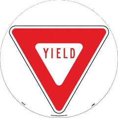 NMC - Yield, Anti-Skid Pressure-Sensitive Vinyl Floor Sign - Round, Red on White, Adhesive Backed, For Restroom, Janitorial & Housekeeping - Exact Tooling