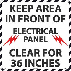 NMC - Keep Area in Front of Electrical Panel Clear 36", Anti-Skid Pressure-Sensitive Vinyl Floor Sign - Round, Black on White, Adhesive Backed, For Restroom, Janitorial & Housekeeping - Exact Tooling