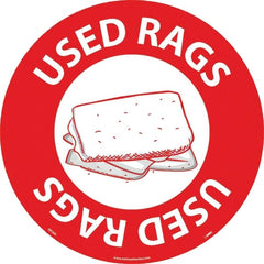 NMC - Used Rags, Anti-Skid Pressure-Sensitive Vinyl Floor Sign - Round, White on Red, Adhesive Backed, For Restroom, Janitorial & Housekeeping - Exact Tooling