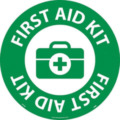 NMC - First Aid Kit, Anti-Skid Pressure-Sensitive Vinyl Floor Sign - Round, White on Green, Adhesive Backed, For Restroom, Janitorial & Housekeeping - Exact Tooling
