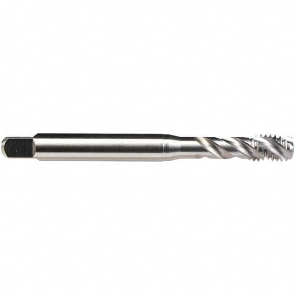 Emuge - #2-56 UNC, 4 Flute, 45° Helix, Bottoming Chamfer, GLT-1 Finish, High Speed Steel Spiral Flute STI Tap - Right Hand Flute, 2.205" OAL, 0.141" Shank Diam, 0.472" Thread Length, 3B Class of Fit, Series Enorm Z/E - Exact Tooling