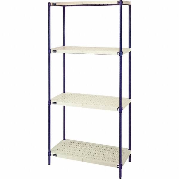 Quantum Storage - 72" High x 24" Wide x 36" Deep, 4 Shelf Ventilated Structural Open Plastic Shelving with Legs - Blue/White, 600 Lb Capacity - Exact Tooling