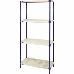 Quantum Storage - 72" High x 24" Wide x 36" Deep, 4 Shelf Ventilated Structural Open Plastic Shelving with Legs - Blue/White, 600 Lb Capacity - Exact Tooling