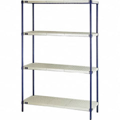 Quantum Storage - 72" High x 18" Wide x 48" Deep, 4 Shelf Ventilated Structural Open Plastic Shelving with Legs - Blue/White, 600 Lb Capacity - Exact Tooling