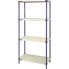 Quantum Storage - 72" High x 18" Wide x 30" Deep, 4 Shelf Ventilated Structural Open Plastic Shelving with Legs - Blue/White, 600 Lb Capacity - Exact Tooling