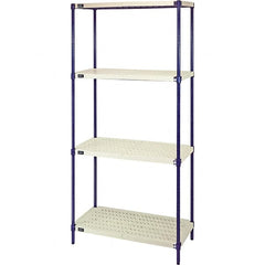Quantum Storage - 72" High x 24" Wide x 30" Deep, 4 Shelf Ventilated Structural Open Plastic Shelving with Legs - Blue/White, 600 Lb Capacity - Exact Tooling