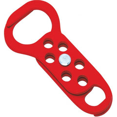 NMC - Double Jaw, 1 to 2" Jaw Diam, 6 PadLocks, Steel Lockout Hasp - Scissor Action, 5-13/32" Long x 2-1/2" Wide, Red - Exact Tooling