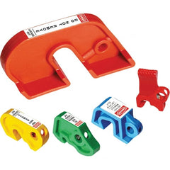 NMC - Plastic Circuit Breaker Lockout Set - 1 Padlock, 1 Circuit, Includes (4) Miniature Breaker Lockouts & Large Breaker Lockout, English - Exact Tooling