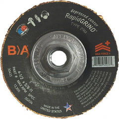BULLARD - 36 Grit, 4-1/2" Wheel Diam, 1/8" Wheel Thickness, Type 29 Depressed Center Wheel - Coarse/Extra Coarse Grade, Ceramic, 13,300 Max RPM, Compatible with Angle Grinder - Exact Tooling