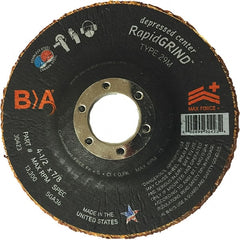 BULLARD - 36 Grit, 4-1/2" Wheel Diam, 1/8" Wheel Thickness, 7/8" Arbor Hole, Type 29 Depressed Center Wheel - Coarse/Extra Coarse Grade, Ceramic, 13,300 Max RPM, Compatible with Angle Grinder - Exact Tooling