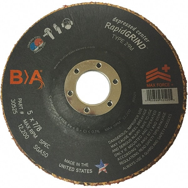 BULLARD - 50 Grit, 5" Wheel Diam, 1/8" Wheel Thickness, 7/8" Arbor Hole, Type 29 Depressed Center Wheel - Coarse Grade, Ceramic, 12,200 Max RPM, Compatible with Angle Grinder - Exact Tooling