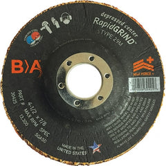 BULLARD - 50 Grit, 4-1/2" Wheel Diam, 1/8" Wheel Thickness, 7/8" Arbor Hole, Type 29 Depressed Center Wheel - Coarse Grade, Ceramic, 13,300 Max RPM, Compatible with Angle Grinder - Exact Tooling