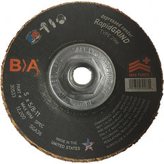 BULLARD - 36 Grit, 5" Wheel Diam, 1/8" Wheel Thickness, Type 29 Depressed Center Wheel - Coarse/Extra Coarse Grade, Ceramic, 12,200 Max RPM, Compatible with Angle Grinder - Exact Tooling