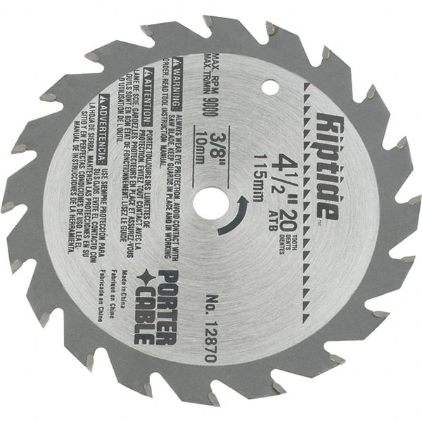 Porter-Cable - 4-1/2" Diam, 3/8" Arbor Hole Diam, 20 Tooth Wet & Dry Cut Saw Blade - Carbide-Tipped, Ripping Action, Standard Round Arbor - Exact Tooling