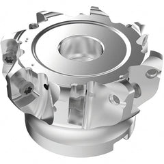 Seco - 8 Inserts, 63.2mm Cutter Diam, 1.8mm Max Depth of Cut, Indexable High-Feed Face Mill - 25.4mm Arbor Hole Diam, 0.3819" Keyway Width, 2" High, R220.21-LP09 Toolholder, LPKT09 Inserts, Series High Feed - Exact Tooling