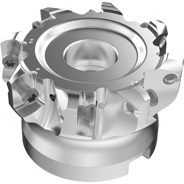 Seco - 8 Inserts, 53.1mm Cutter Diam, 1.8mm Max Depth of Cut, Indexable High-Feed Face Mill - 27mm Arbor Hole Diam, 0.4882" Keyway Width, 50mm High, R220.21-LP09 Toolholder, LPKT09 Inserts, Series High Feed - Exact Tooling