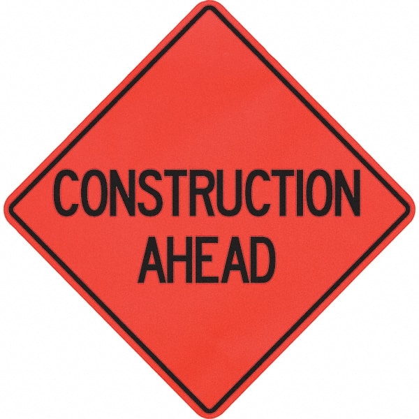 PRO-SAFE - "Construction Ahead," 48" Wide x 48" High Vinyl Traffic Control Sign - Exact Tooling