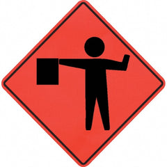 PRO-SAFE - Worker with Directional Flag, 48" Wide x 48" High Vinyl Traffic Control Sign - Exact Tooling