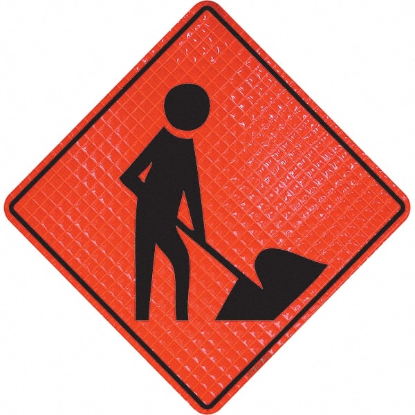 PRO-SAFE - Worker Digging, 36" Wide x 36" High Vinyl Traffic Control Sign - Exact Tooling