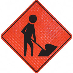 PRO-SAFE - Worker Digging, 36" Wide x 36" High Vinyl Traffic Control Sign - Exact Tooling