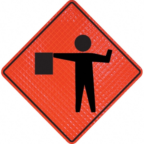 PRO-SAFE - Worker with Directional Flag, 36" Wide x 36" High Vinyl Traffic Control Sign - Exact Tooling