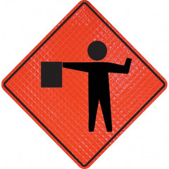PRO-SAFE - Worker with Directional Flag, 36" Wide x 36" High Vinyl Traffic Control Sign - Exact Tooling