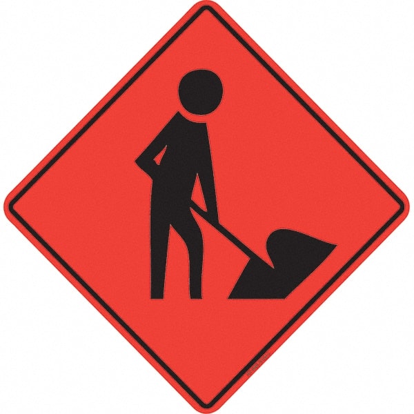 PRO-SAFE - Worker Digging, 36" Wide x 36" High Vinyl Traffic Control Sign - Exact Tooling