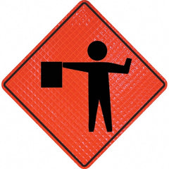PRO-SAFE - Worker with Directional Flag, 48" Wide x 48" High Vinyl Traffic Control Sign - Exact Tooling