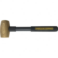 American Hammer - 3-1/2 Lb Brass Nonsparking Hammer - 14" OAL, 3-1/2" Head Length, 2" Face Diam, 14" Steel with Grip Handle - Exact Tooling