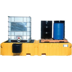 UltraTech - 535 Gal Sump Capacity, Polyethylene TWIN IBC Spill Pallet, Left Side Bucket with Drain - 61.6" Long x 22" Wide x 124-1/2" High, 8,000 Lb Capacity, 2 Totes, Includes 1 Left Side Bucket Shelf - Exact Tooling