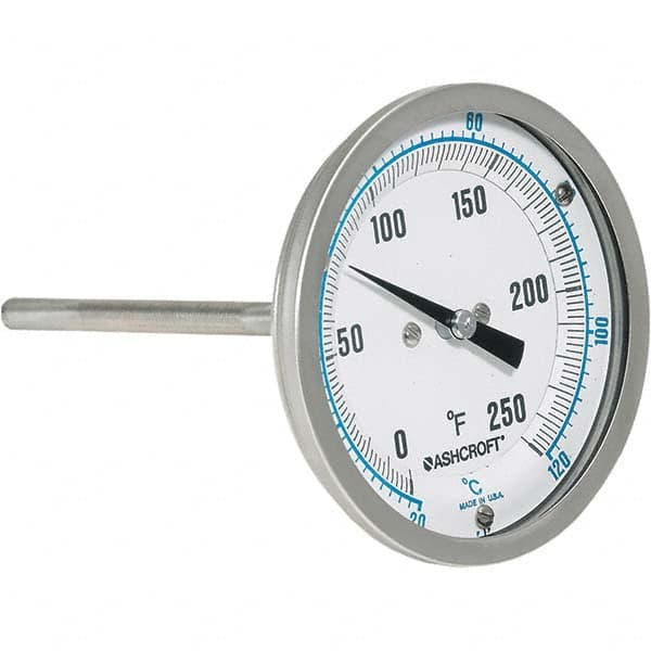 Ashcroft - 6" Stem, 0 to 250° F Bi-Metal Thermometer - Exact Tooling