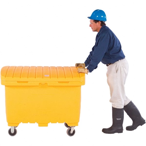 UltraTech - 15 Cu Ft, 350 Lb Load Capacity Safety Orange Polyethylene Tote Container - 48" Long x 31" Wide x 41.8" High, Lid Included - Exact Tooling