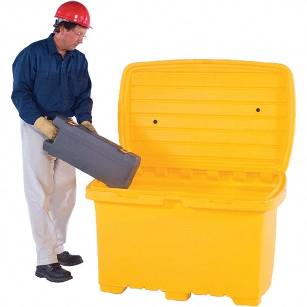 UltraTech - 15 Cu Ft, 350 Lb Load Capacity Yellow Polyethylene Tote Container - 48" Long x 31" Wide x 41.8" High, Lid Included - Exact Tooling