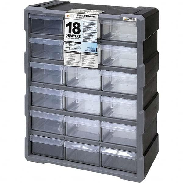 Quantum Storage - 18 Drawer, Small Parts Drawer Cabinet System - 18-3/4" Deep x 6-1/4" Wide x 15" High - Exact Tooling
