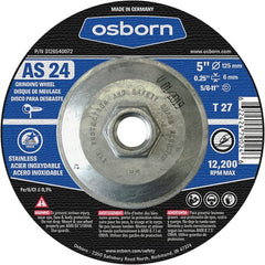 Osborn - 24 Grit, 5" Wheel Diam, 1/4" Wheel Thickness, Type 27 Depressed Center Wheel - Coarse Grade, Aluminum Oxide, 12,225 Max RPM - Exact Tooling
