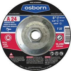 Osborn - 24 Grit, 5" Wheel Diam, 1/4" Wheel Thickness, Type 27 Depressed Center Wheel - Coarse Grade, Aluminum Oxide, 12,225 Max RPM - Exact Tooling
