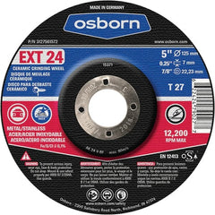 Osborn - 24 Grit, 5" Wheel Diam, 1/4" Wheel Thickness, 7/8" Arbor Hole, Type 27 Depressed Center Wheel - Coarse Grade, Ceramic, 12,225 Max RPM - Exact Tooling