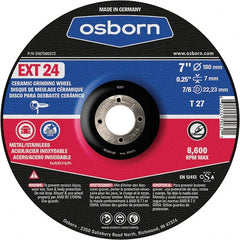 Osborn - 24 Grit, 7" Wheel Diam, 1/4" Wheel Thickness, 7/8" Arbor Hole, Type 27 Depressed Center Wheel - Coarse Grade, Ceramic, 8,600 Max RPM - Exact Tooling
