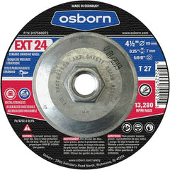 Osborn - 24 Grit, 4-1/2" Wheel Diam, 1/4" Wheel Thickness, Type 27 Depressed Center Wheel - Coarse Grade, Ceramic, 13,280 Max RPM - Exact Tooling