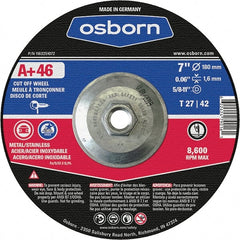 Osborn - 7" 46 Grit Aluminum Oxide Cutoff Wheel - 0.06" Thick, 5/8-11 Arbor, Use with Angle Grinders - Exact Tooling