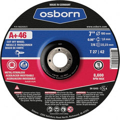 Osborn - 7" 46 Grit Aluminum Oxide Cutoff Wheel - 0.06" Thick, 7/8" Arbor, Use with Angle Grinders - Exact Tooling